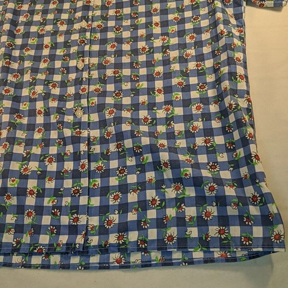 Simply Basic Blue Plaid Gingham White Daisy Flowers Button Up Floral Women S - Picture 5 of 11